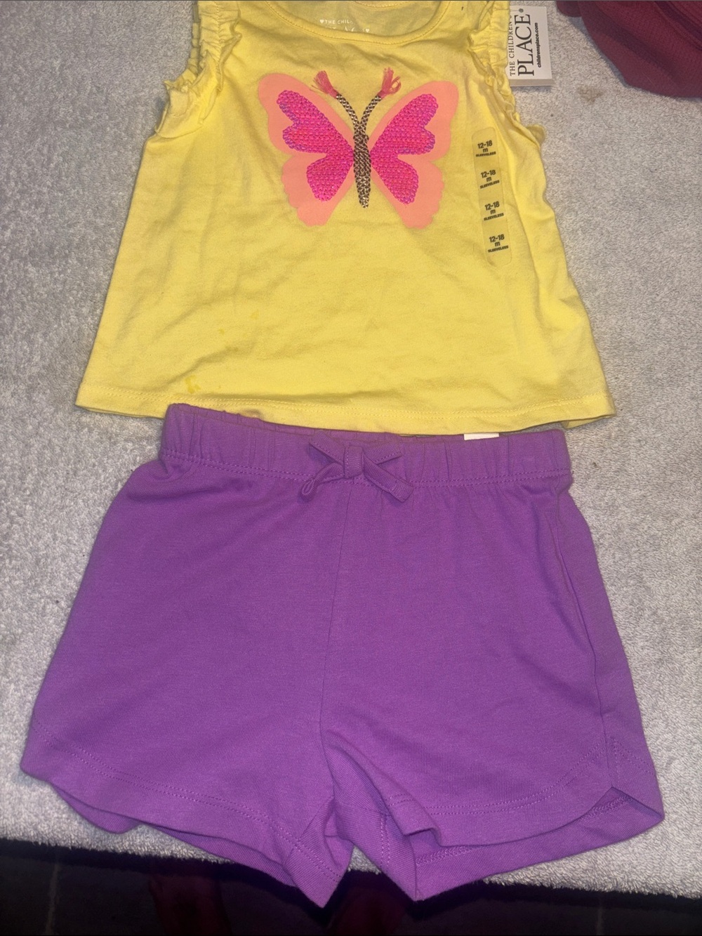 The Children's Place Yellow Butterfly Tank & Purple Shorts
